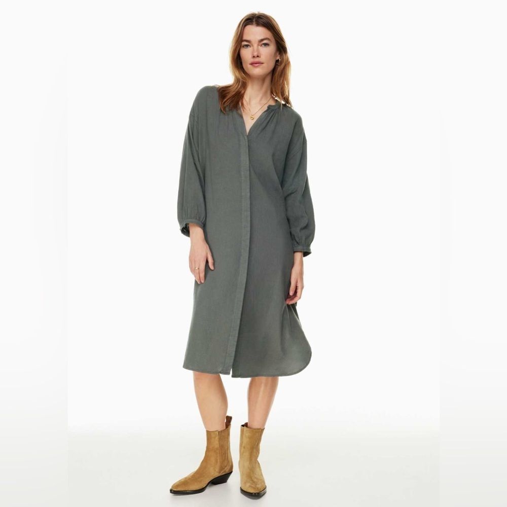 ARITZIA Wilfred Free Palouse Linen Midi Shirt Dress in Grey size Medium